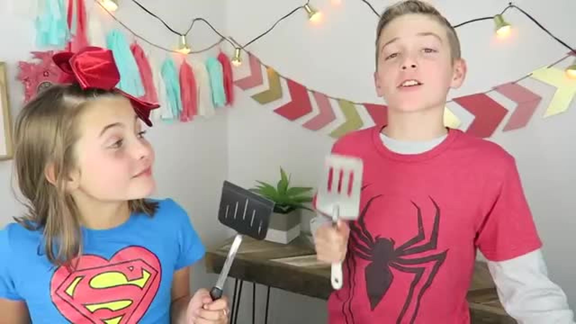 Brother vs Sister Superhero Pancake Art Challenge Kids Cooking and Crafts.