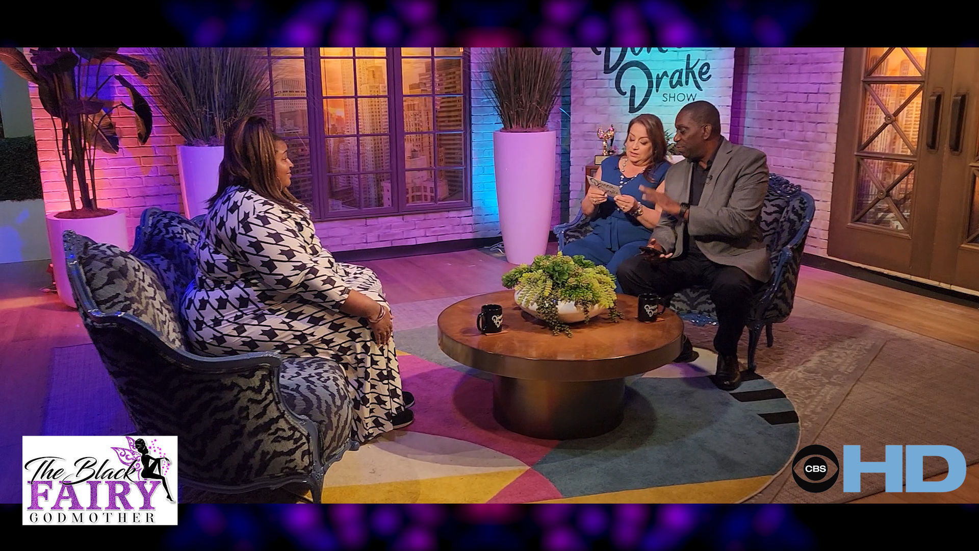 The Black Fairy Godmother, Simone Gordon, visits The Donna Drake Show (CBS) with Barton J. Adams of Homageland TV